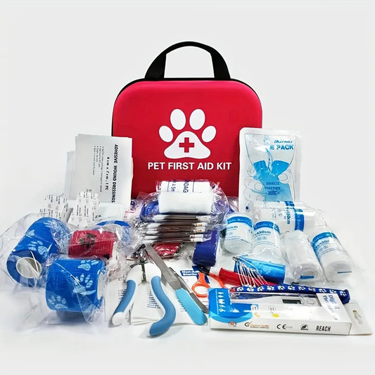 Botiquín de Primeros Auxilios para Perros y Gatos 61 Piezas 🐾 – Equipo Portátil en EVA para Viajes y Camping ⛺